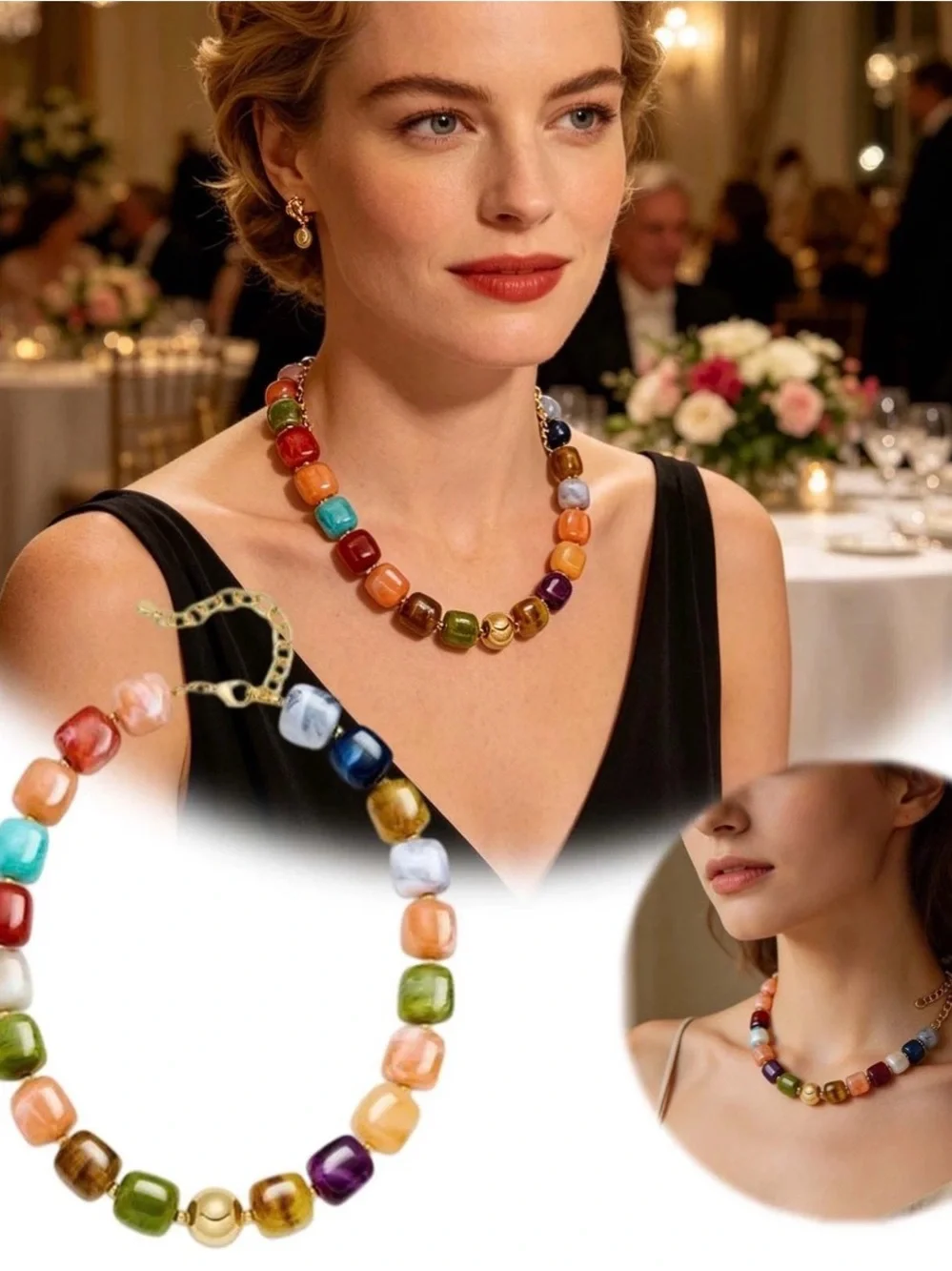 Multicolor Beaded Statement Necklace - Jewelry - Picture 3 of 3